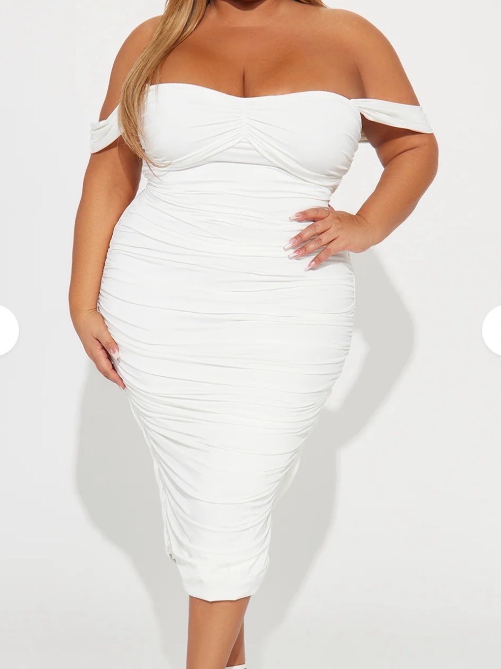 Jen Ruched Midi Dress - White